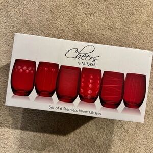 Mikasa Cheers Red Stemless Wine Glasses Set